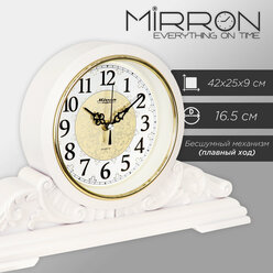 Настольные винтажные белые часы MIRRON SN30C ББ/Декоративные классические каминные часы/Интерьерные бесшумные часы белые с золотом