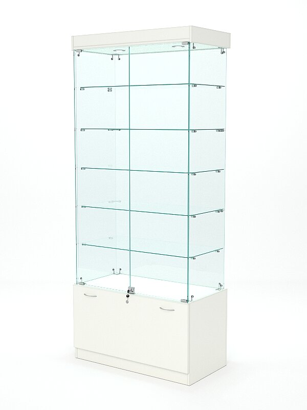 Витрина стеклянная "кристалл" №501 (с дверками, задняя стенка - стекло), Белый 90 x 45 x 210 см