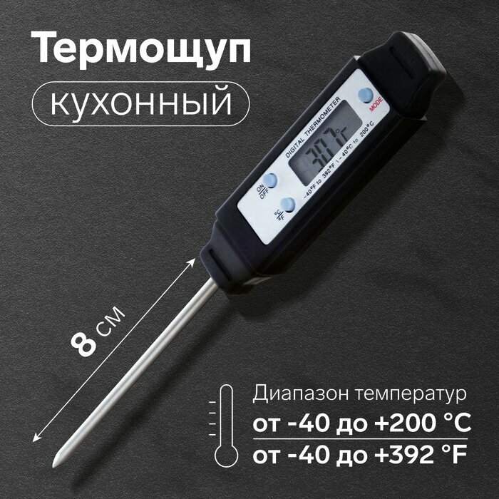 Luazon Home Термощуп кухонный LTP-001, максимальная температура 200 °C, от батареек LR44, черный