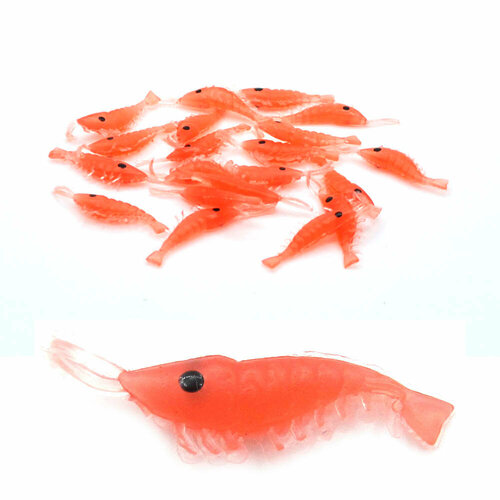 силиконовая креветка наживка для рыбалки светящаяся 20шт Приманка силиконовая Микро креветка 3,5см (20шт) розовый