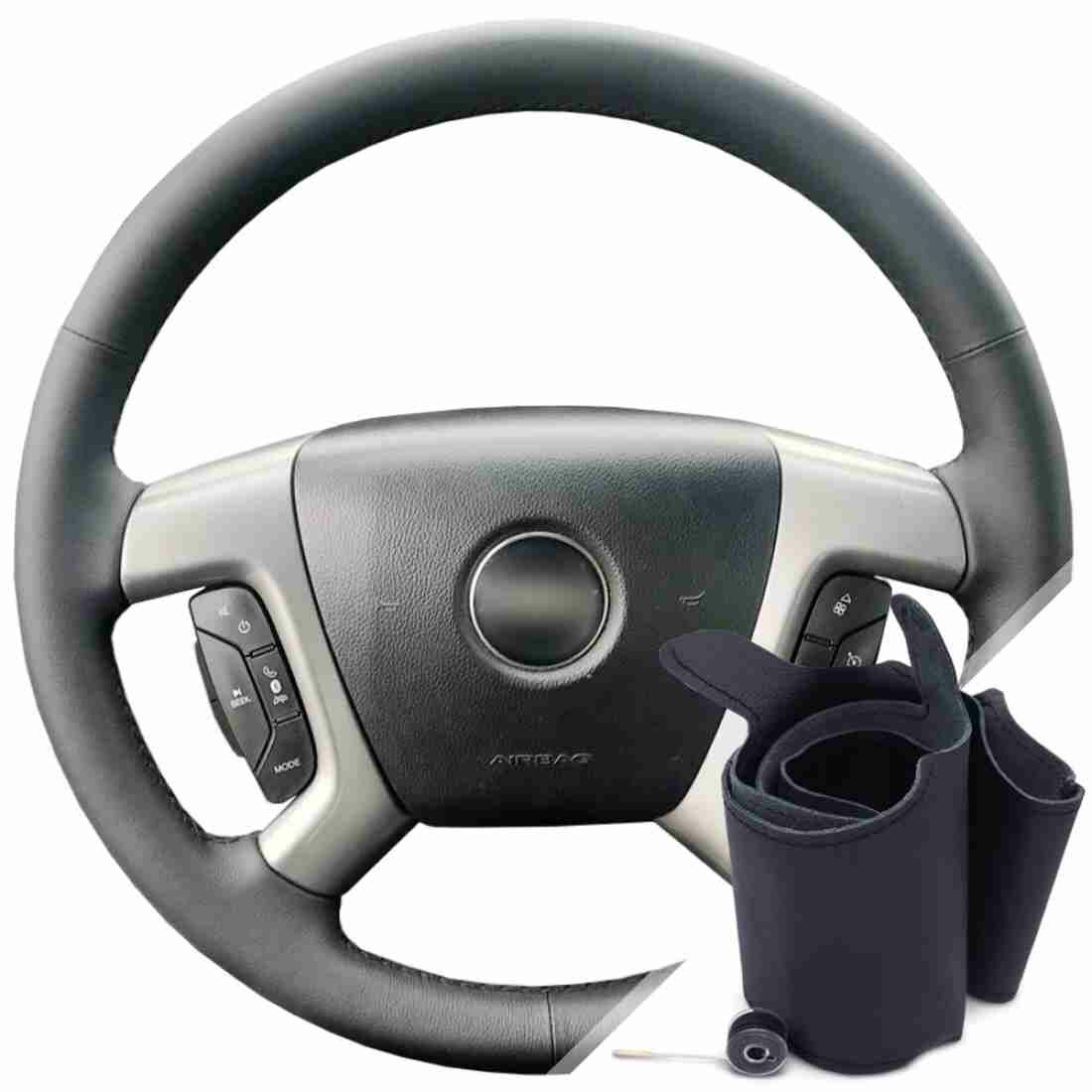 Оплетка на руль из натуральной кожи Chevrolet Captiva I 2006-2016 г. в. (для замены штатной кожи, черная) #13158