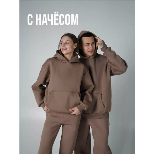 фото Худи научная красота, размер 50, , бежевый/коричневый