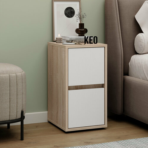 Тумба прикроватная Кео белый и сонома 2 ящика 57х35х30 см 3454₽