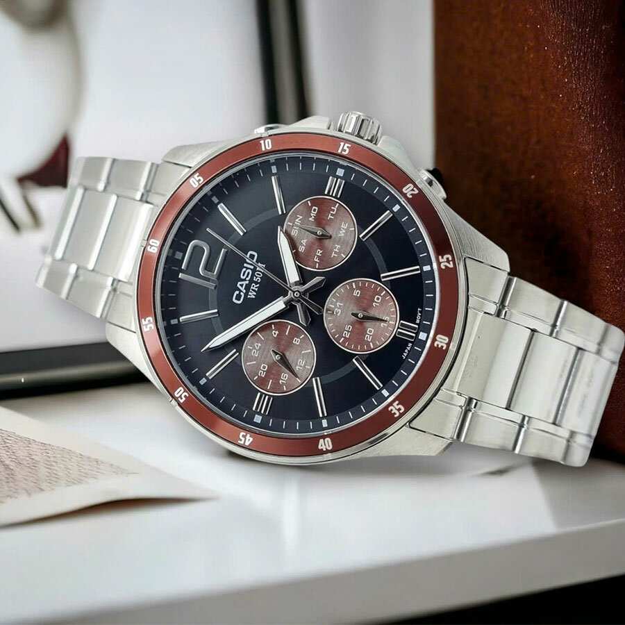 Наручные часы CASIO Collection, серебряный, черный, бордовый — фото 1