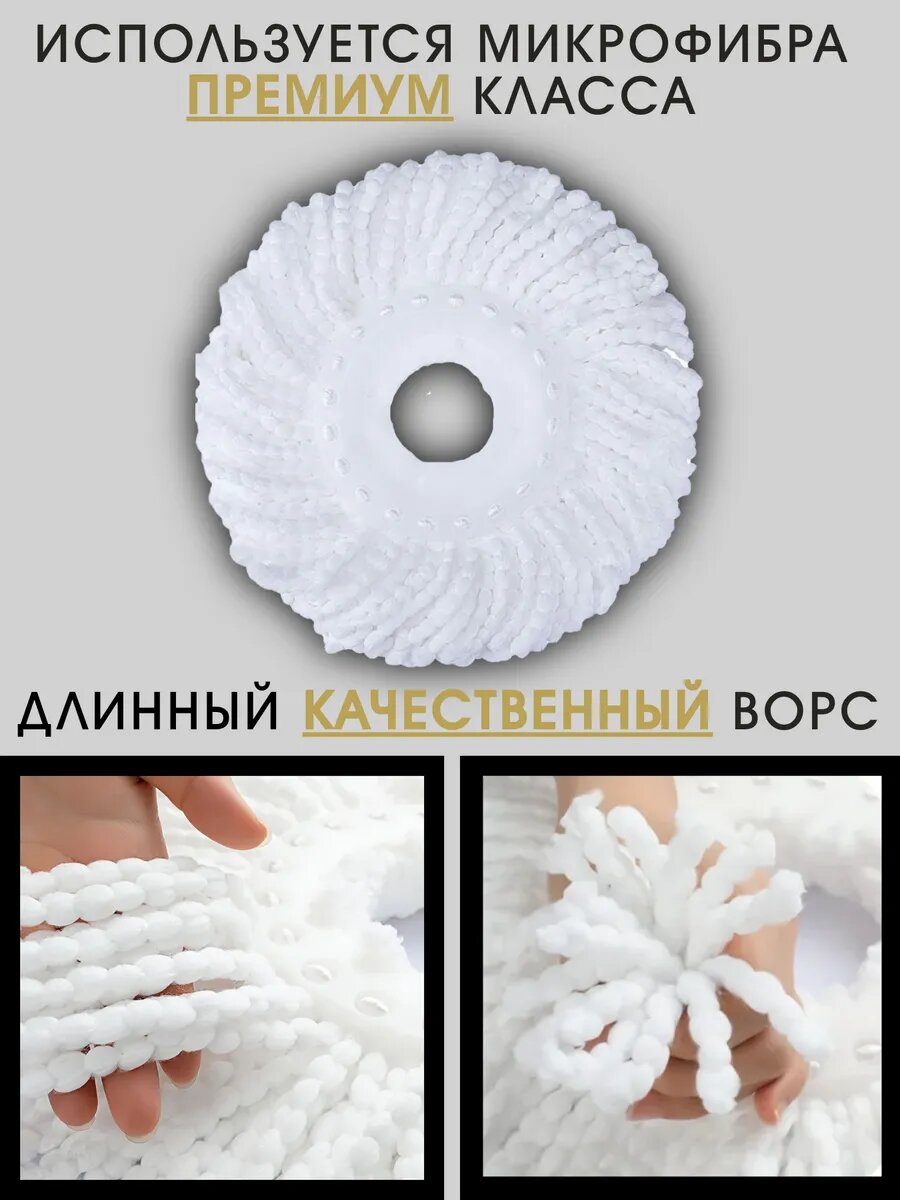 Насадки для швабры LettBrin, микрофибра, круглые, впитывающие, 4шт — фото 1