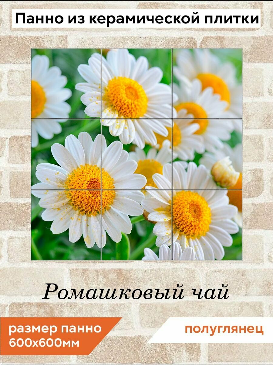 Панно из плитки Fres-co "Ромашковый чай", керамическое, декоративное, полуглянцевое, 60x60 см