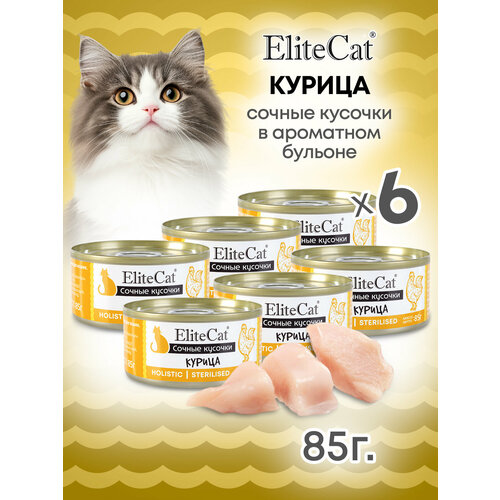 ELITECAT Дополнительное питание для кошек сочные кусочки "Курица", 85гр КОМПЛЕКТх6