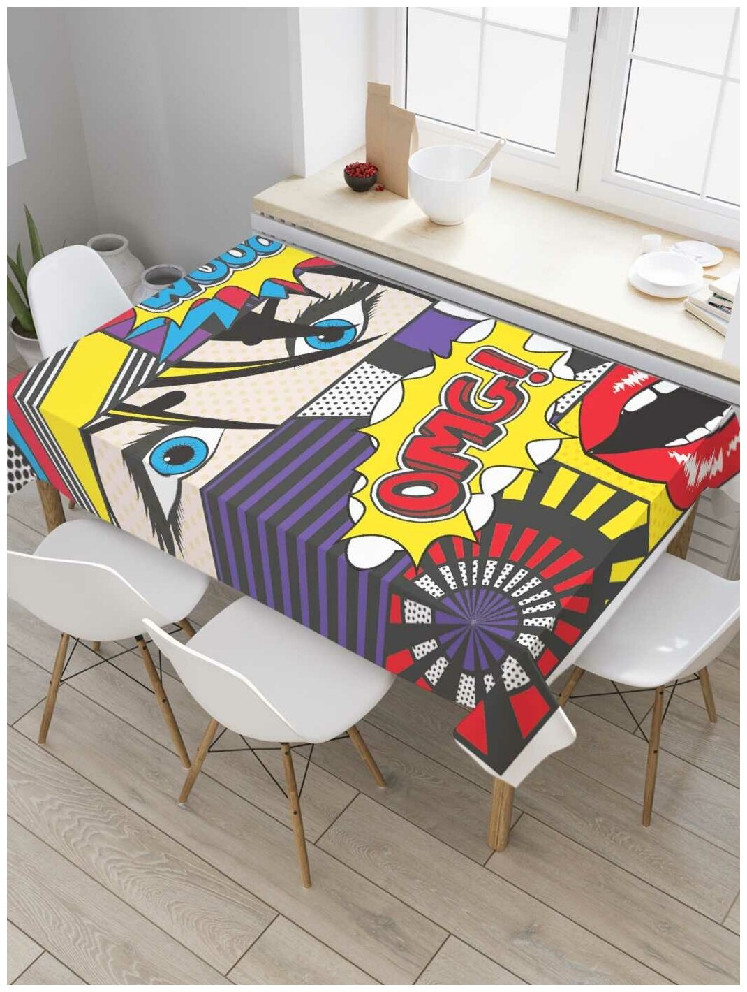 Скатерть прямоугольная JoyArty на кухонный стол "Картинки комикса" из оксфорда, 120x145 см