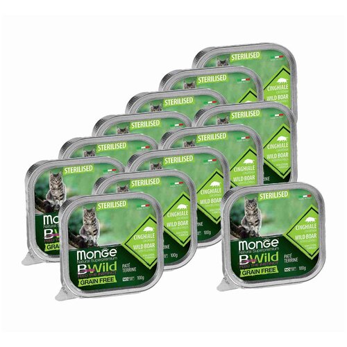 Monge Cat BWild GRAIN FREE беззерновые консервы из кабана с овощами для стерилизованных кошек 100г х 12 шт.