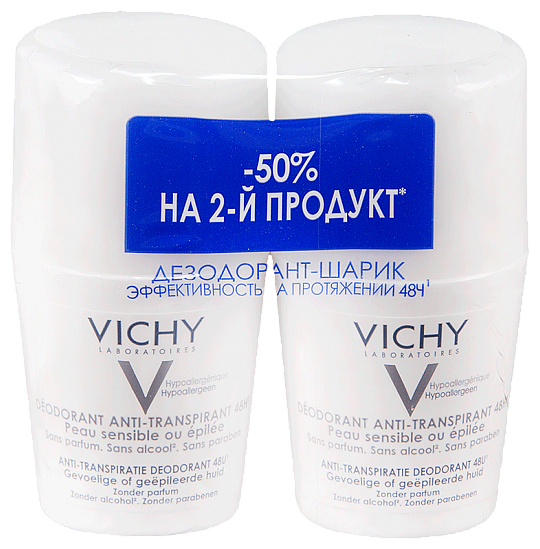 Дезодорант шариковый Vichy , для чувствительной кожи, 48ч, 50 мл х2 шт