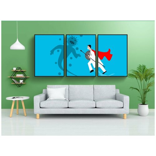 фото Набор модулных постеров для интерьера "доктор, борьба, вирус" 60x90 см. в тубусе, без рамки lotsprints