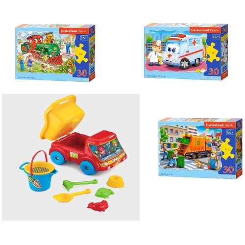 Машинка Бартек с песочным набором (900038) +набор пазлов машинки 4+ Castorland на 30 деталей (B-030433.B-03471.B-03778)
