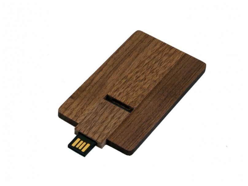 Выдивижная флешка в виде деревянной карточки (16 Гб / GB USB 2.0 Красный/Red Wood-Card1 Flash drive DR027)