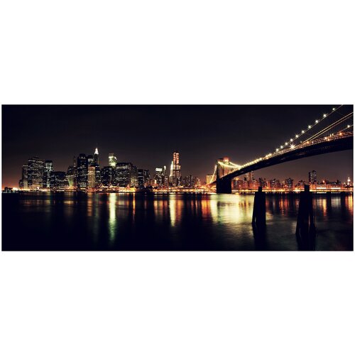 Фотообои Уютная стена Ночные огни небоскребов Нью-Йорка 650х270 см Бесшовные Премиум (единым полотном)