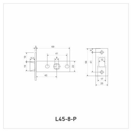 Защелка дверная межкомнатная аллюр АРТ L45-8-P AB старая бронза, пластиковый язычок, торцевая планка 25 мм