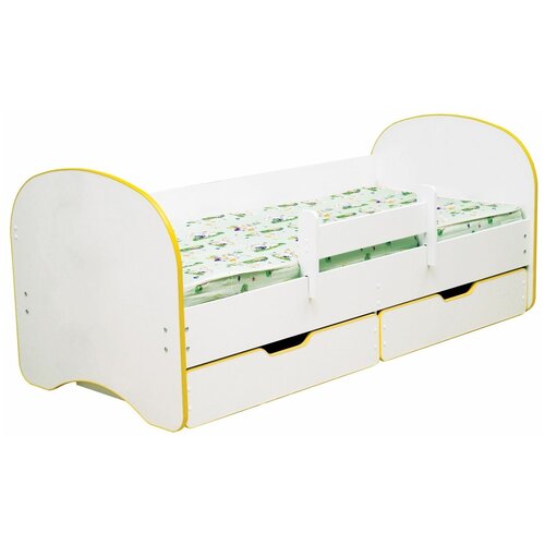 фото Детская кровать радуга 160 белая/жёлтый кант с ящиком россия