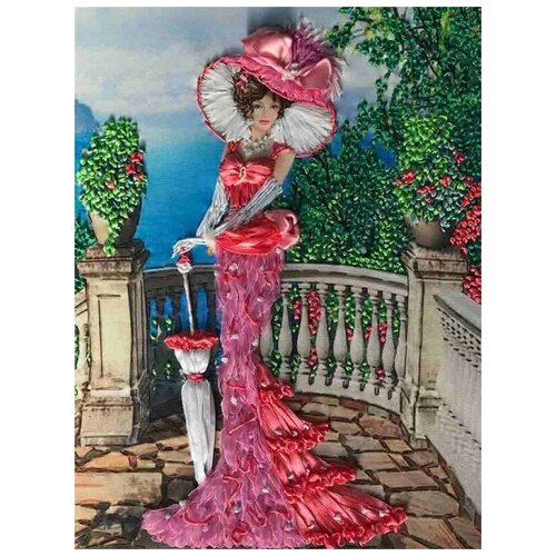 фото Набор дама в розовом вышивка лентами 27х38,5 многоцветница мл(н)-3005 27х38,5 многоцветница мл(н)-3005)