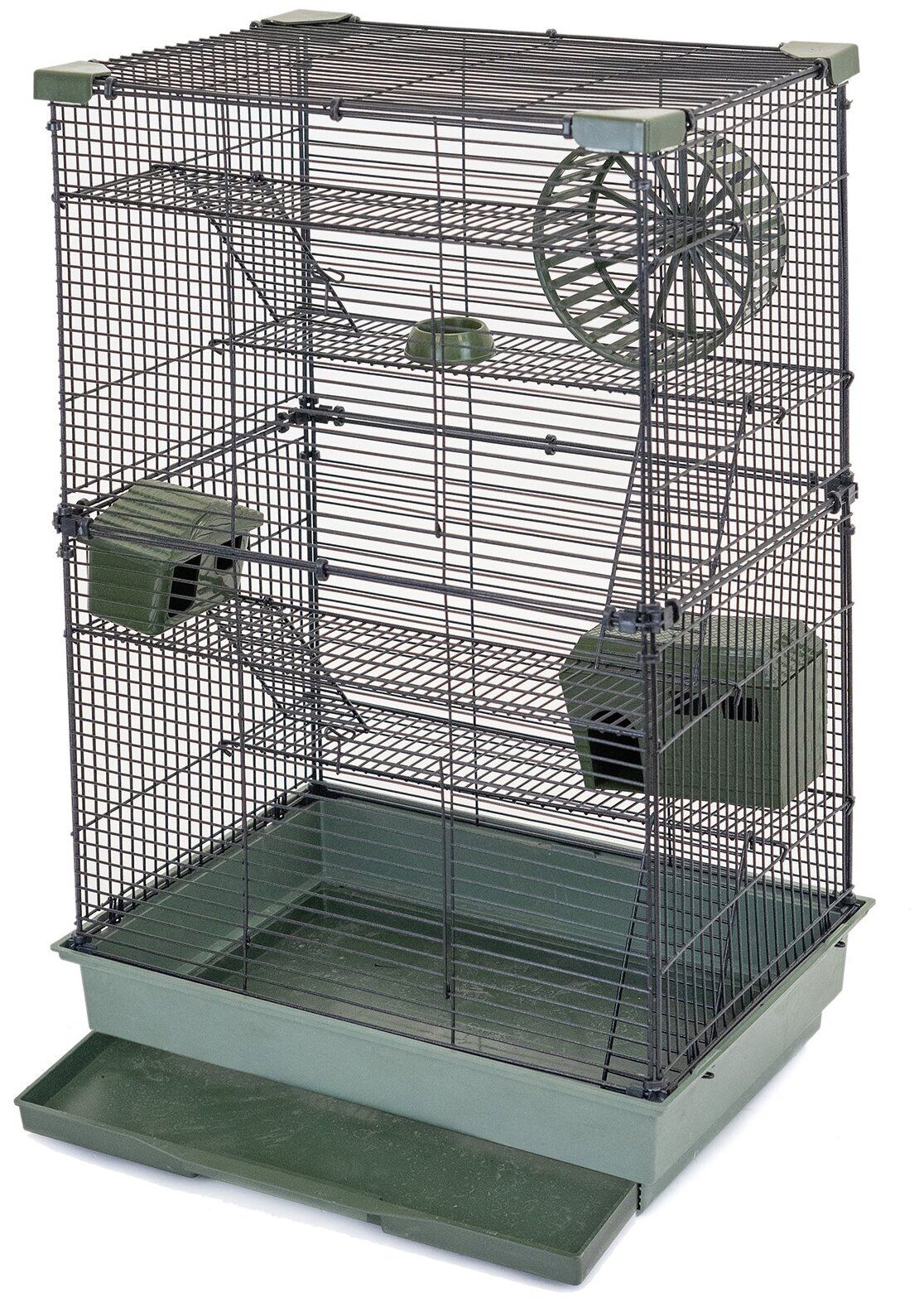 Клетка для грызунов 42 х 30 х 65см "PetTails" Cooper 4 этажа, разборная, шаг прута 10,5мм, (+2 домика,2 колеса,миска) изумрудный - фотография № 2