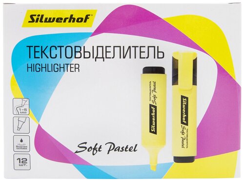 Текстовыделитель Silwerhof Soft Pastel 108133-27 скошенный пиш. наконечник 1-5мм ванильный коробка - 12 шт