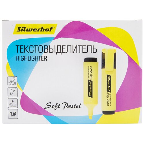 Текстовыделитель Silwerhof Soft Pastel 108133-27 скошенный пиш. наконечник 1-5мм ванильный коробка - 12 шт