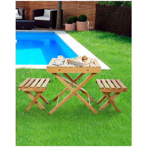 Набор столик складной 40х50см + 2 складных табурета 30х30см, массив дерева, натуральный, Дубравия, KRF-GS-027