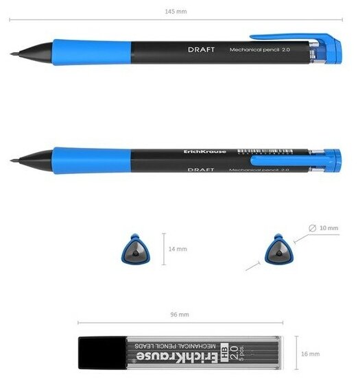 Карандаш цанговый набор 2.0 мм ErichKrause "DRAFT" + 5 грифелей 44459 3511822