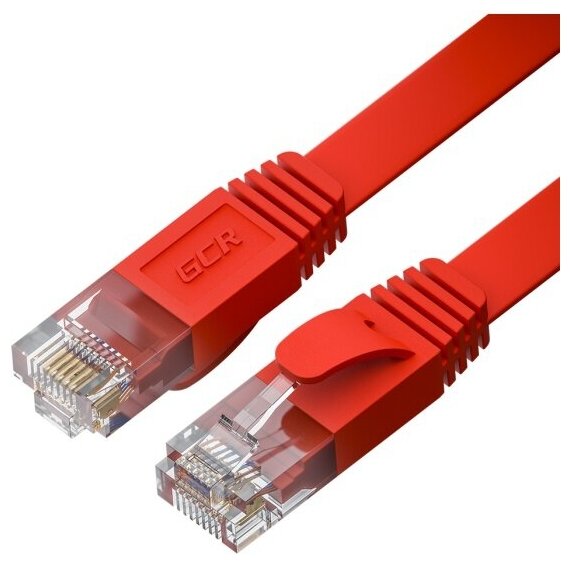 Патч-корд Gcr PROF плоский прямой 1.0m, UTP медь кат.6, красный, 30 AWG, ethernet high speed 10 Гбит/с, RJ45, T568B, -53083