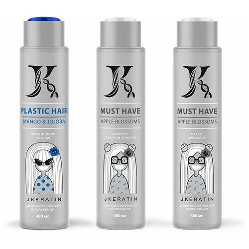 фото Jkeratin/ набор кератина plastic hair - для выпрямления волос с мягким завитком, 480*3 мл.