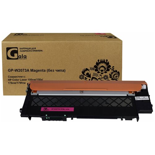 Картридж GalaPrint W2073A 117A без чипа для HP Color Laser 150nw/150a/178nw/179fnw лазерный, совместимый, цвет пурпурный картридж galaprint 117a y