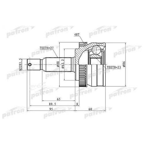 фото Patron pcv1352 шрус наружный с кольцом abs 27x62.2x23 abs48t hyundai tucson 04-10