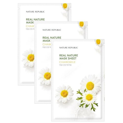 Маска для лица / Набор масок для лица / Real Nature CHAMOMILE Ромашка Nature Republic / Набор 3 шт