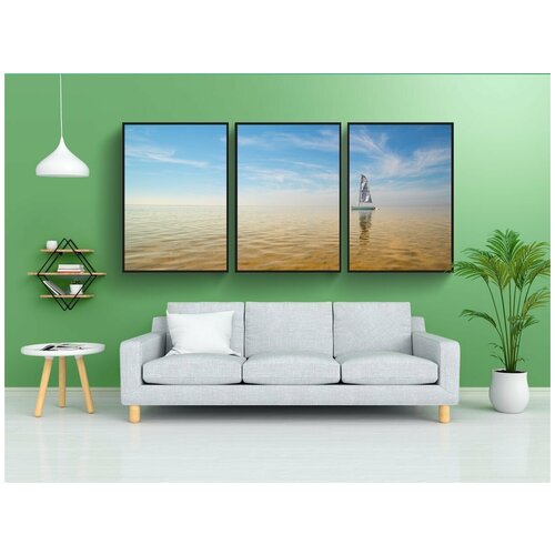 фото Модульный постер "парусный спорт, лодка, берег" 180x90 см. из 3х частей в тубусе, без рамки lotsprints