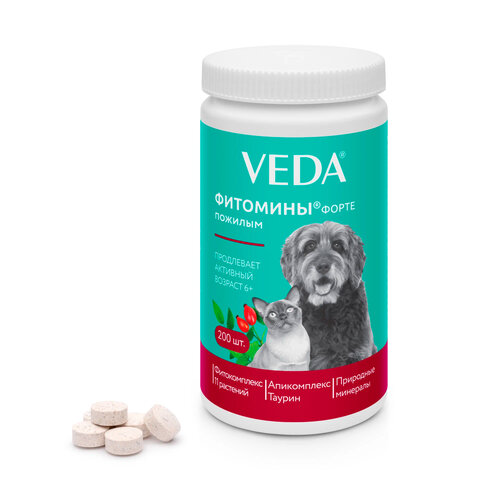 Витамины VEDA Фитомины форте пожилым собакам и кошкам , 100 шт. в уп.