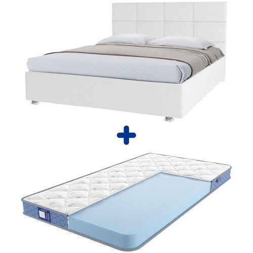 Двуспальная кровать CityFlex Holla 160x200 Белый экокожа с матрасом CityFlex Twist 14 на ортопедических ламелях