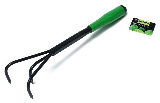 Рыхлитель, длина 35 см, 3 зубца, пластиковая ручка, зелёный - фотография № 3