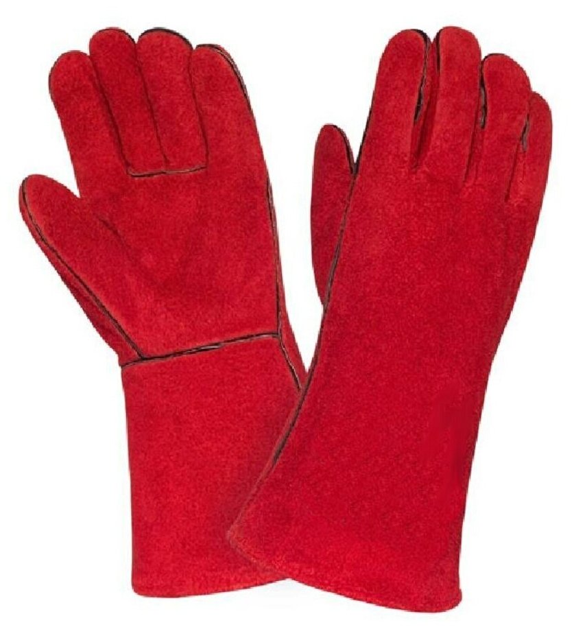 Краги сварщика X-PERT спилковые пятипалые красные / перчатки защитные рабочие / рукавицы сварочные / жаропрочные / огнеупорные
