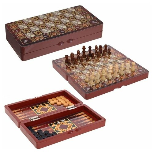 Набор настольных игр (шахматы, шашки, нарды), 29,5*14,5*5 см KSM-231294