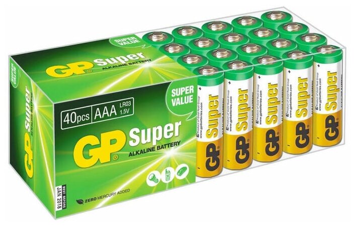 Батарейка GP Super Alkaline 24A LR03 AAA (GP 24A-B40), 40 шт