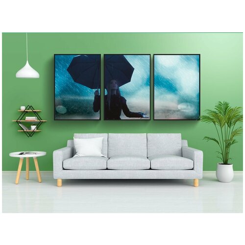 фото Набор модулных постеров для интерьера "дождь, девочка, зонтик" 60x90 см. в тубусе, без рамки lotsprints