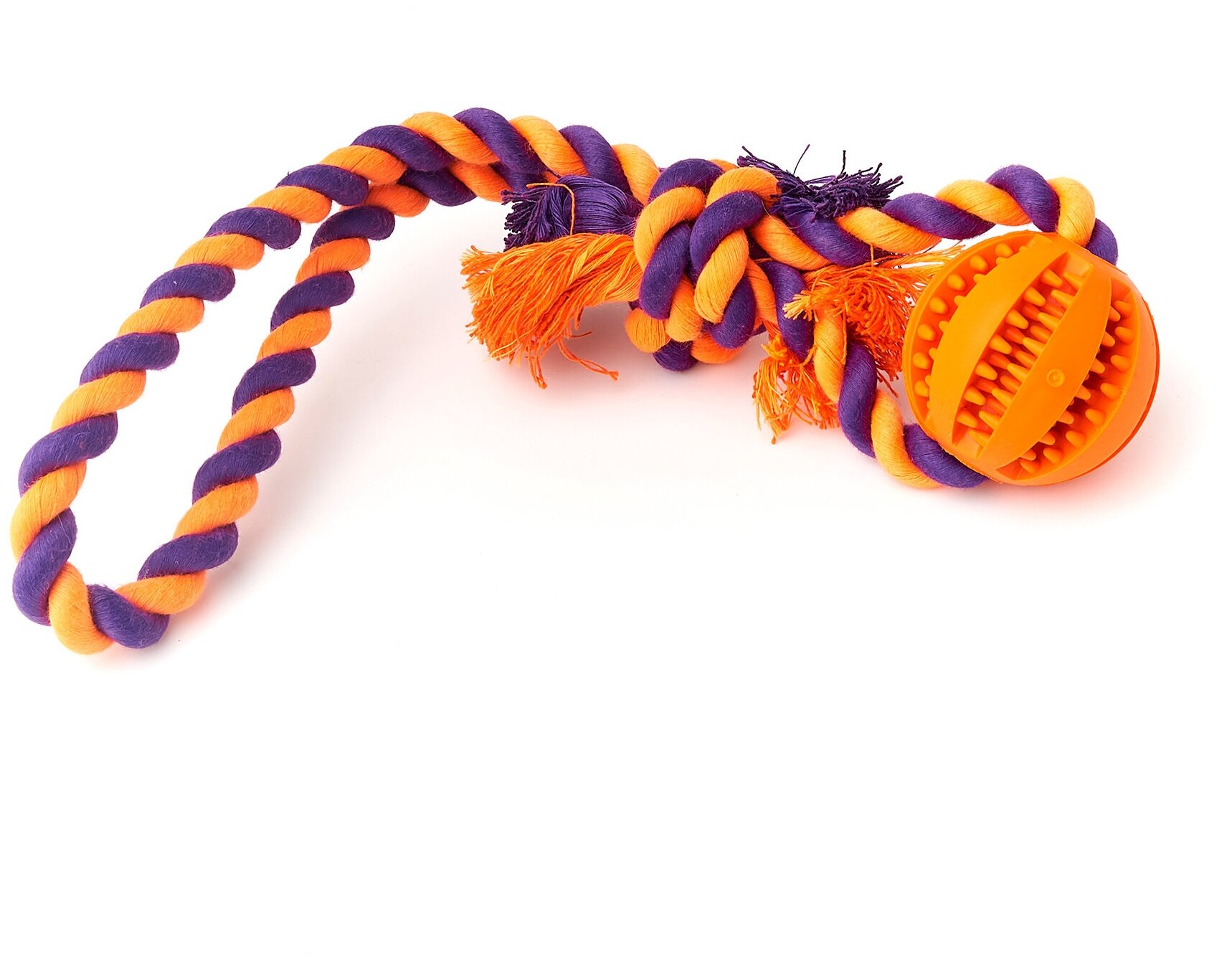 Игрушка для собак мяч с канатом, интерактивный мяч для собак "Чистые Клыки", "Играй Гуляй", цвет: оранжевый, диаметр 5 см, длина 30 см