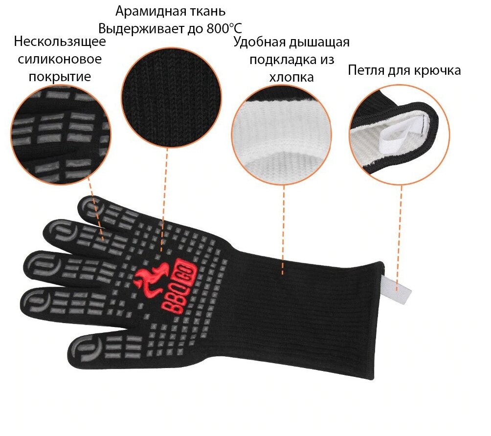 Inkbird BBQ Gloves Термостойкие перчатки, термостойкие прихватки, жаропрочные для гриля, барбекю, мангала и духовки - фотография № 2