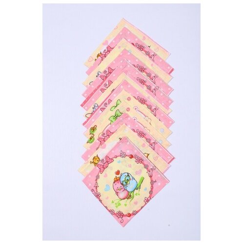 Атра Набор платков носовых детских 18х18 см, 12шт, рис 21020 розовый микс, 100г/м хл100%