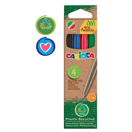 Купить Набор ручек шариковых Carioca EcoFamily , 1.0 мм, 4 цвета, 4 штуки, картон, с заботой о природе, европодвес, микс, нет бренда