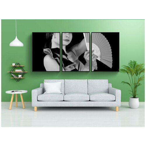 фото Набор модулных постеров для интерьера "женщина, поклонник, фламенко" 60x90 см. в тубусе, без рамки lotsprints