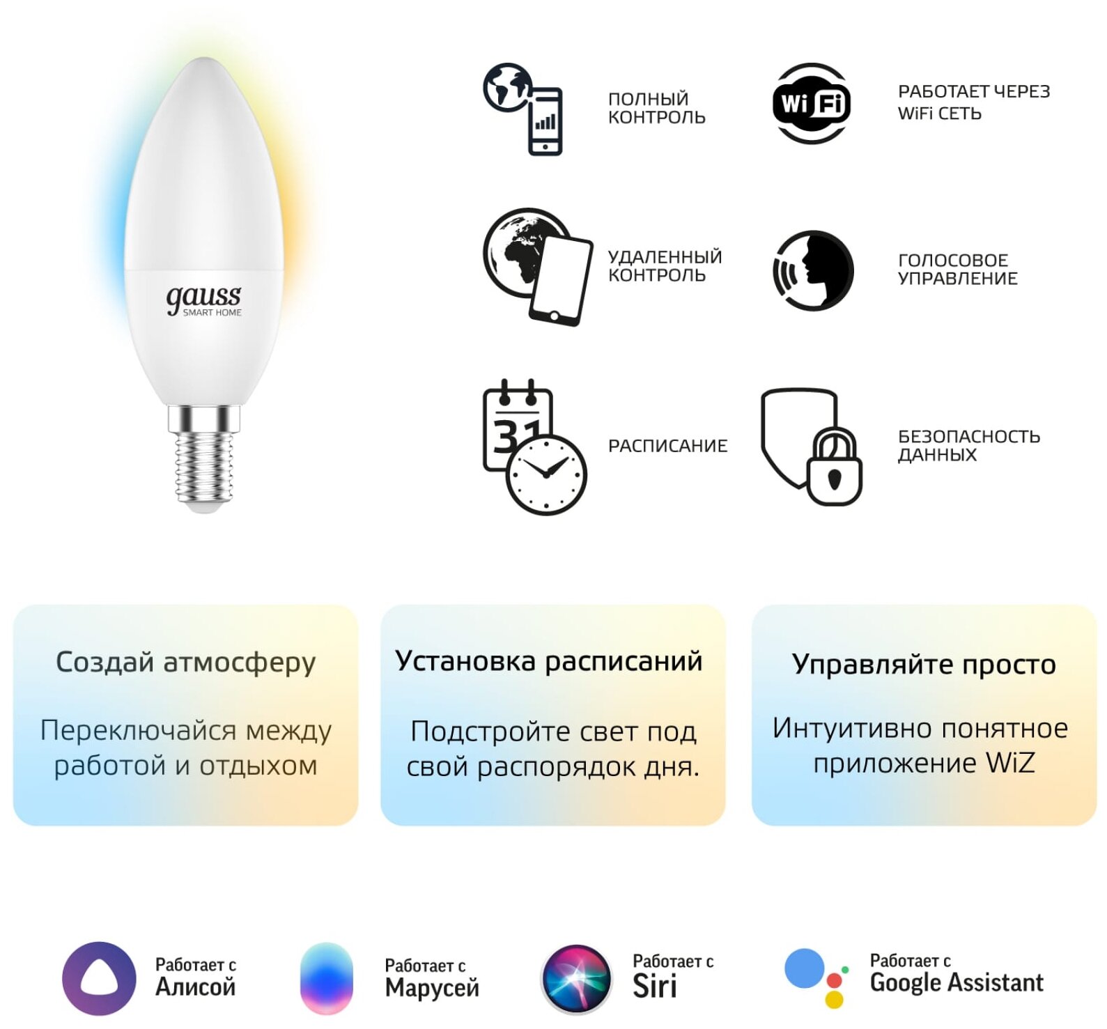 Умная лампа Gauss Smart Home С37 1110112