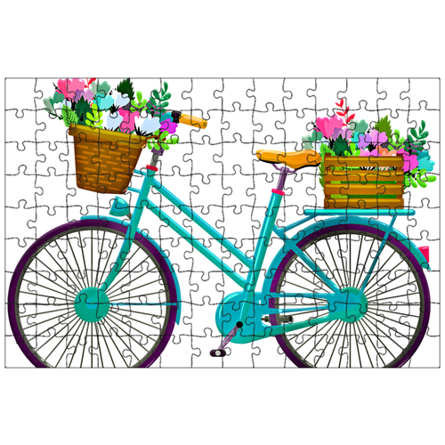 фото Магнитный пазл 27x18см."велосипед с цветами, велосипедная корзина, велосипед" на холодильник lotsprints