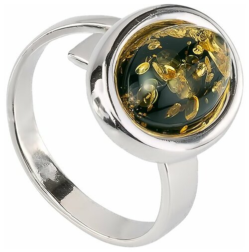 Кольцо Amberprofi, серебро, 925 проба, янтарь, размер 17-19, зеленый