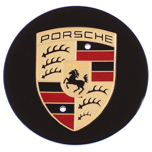 Колпак на литой диск для Porsche (черный глянец с золотым гербом) 1шт.