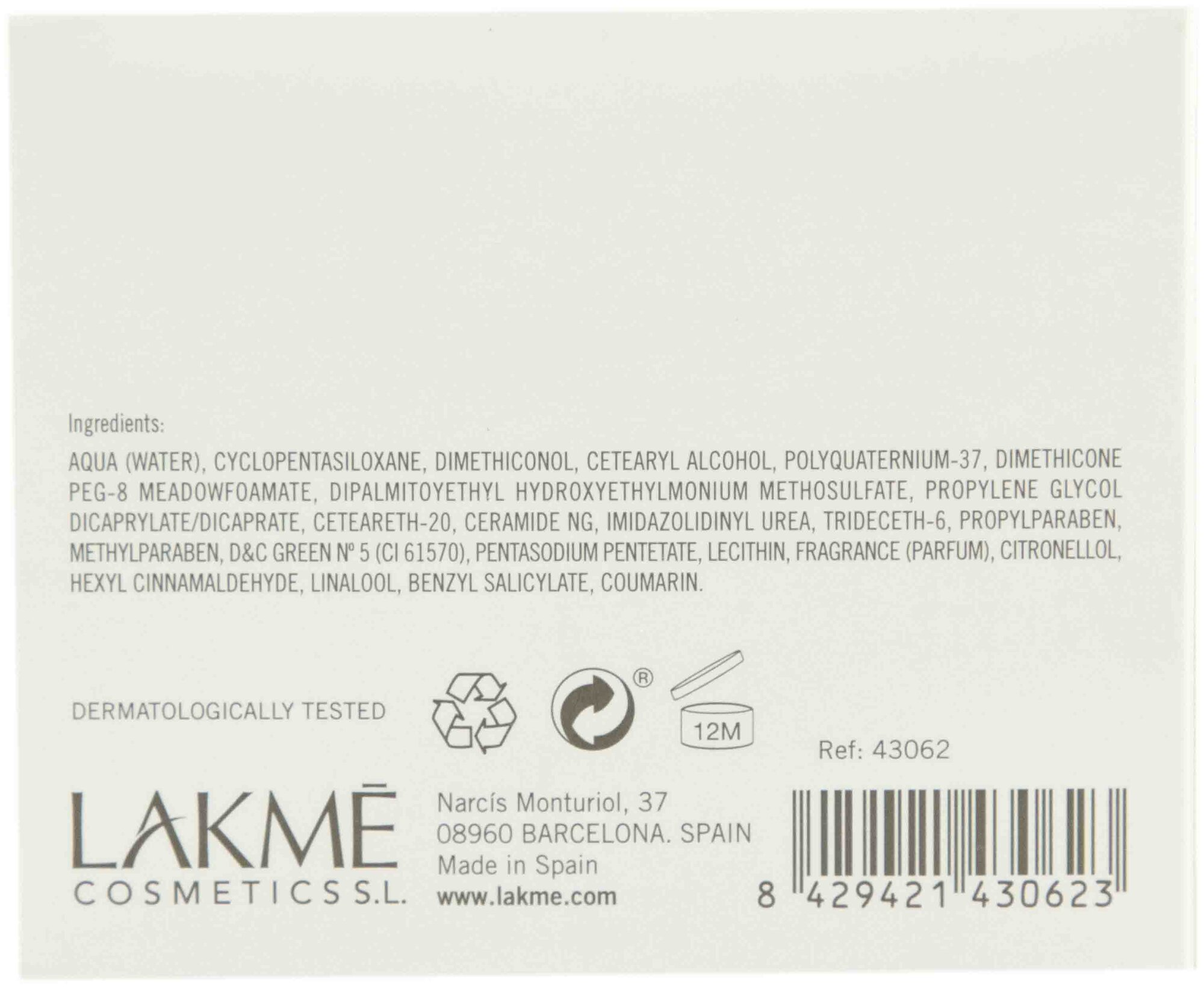 Lakme Fortifying mask weakened hair Маска укрепляющая для ослабленных волос 250 мл (Lakme, ) - фото №3