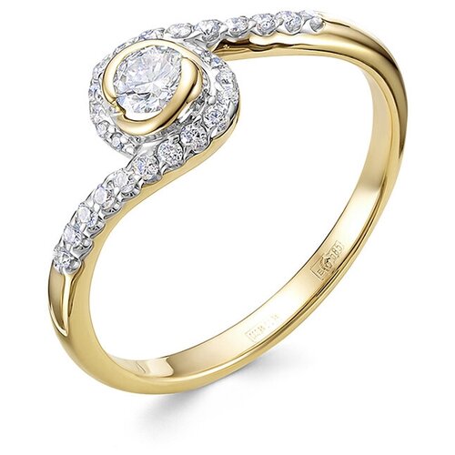 Кольцо помолвочное Vesna jewelry, желтое золото, 585 проба, родирование, бриллиант, размер 17, бесцветный